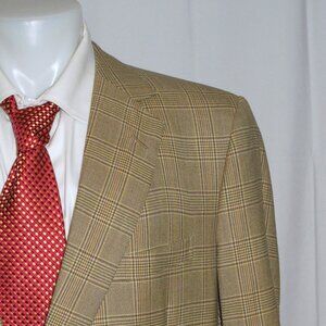 Henry Poole Savile Row Bespoke Beige Plaid Two Button Sport Coat 44L
